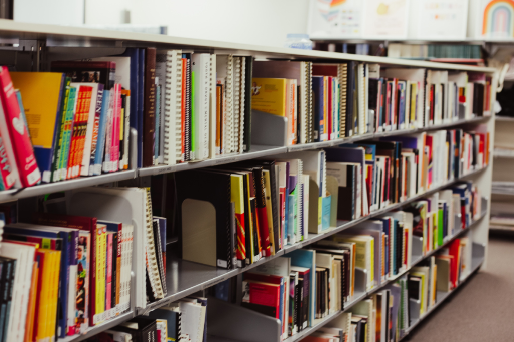 Rows of books at the SHINE SA Library, Woodville