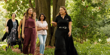 Bookabee Australia's Iteka Sanderson-Bromley conducts an Aboriginal cultural tour through the Adelaide Botanic Garden.