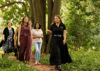 Bookabee Australia's Iteka Sanderson-Bromley conducts an Aboriginal cultural tour through the Adelaide Botanic Garden.