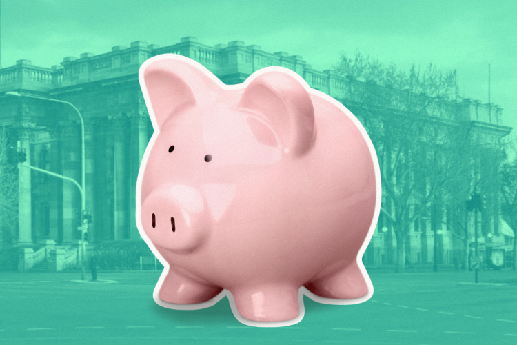 Piggy bank in front of South Australia's Parliament House.