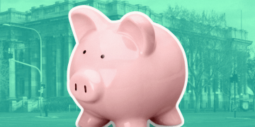 Piggy bank in front of South Australia's Parliament House.