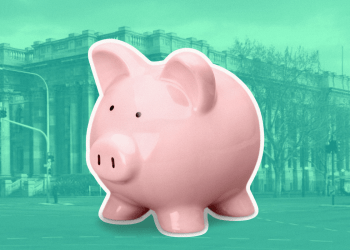 Piggy bank in front of South Australia's Parliament House.