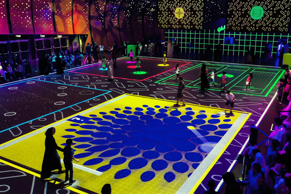 People playing Augmented Games, by Moment Factory, part of Illuminate Adelaide